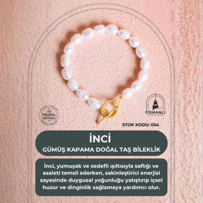 Sertifikalı Gümüş Kapama İnci Doğal Taş Bileklik (SK:054) - 2