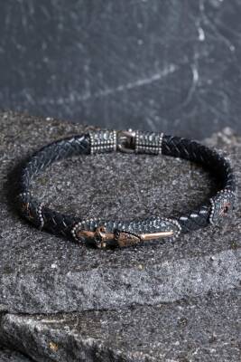 Sertifikalı Gümüş Kılıç Detaylı Deri Bileklik (SK:193) - Osmanlı Doğal Taş