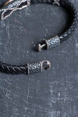 Sertifikalı Gümüş Kılıç Detaylı Deri Bileklik (SK:193) - 5