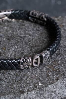 Sertifikalı Gümüş Yaprak Detaylı Deri Bileklik (SK:196) - 4