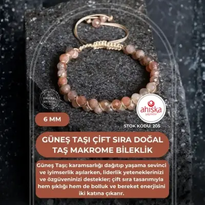 Sertifikalı Güneş Taşı Çift Sıra Doğal Taş Makrome Bileklik-6 mm (SK205) - Doğal Taş (1)