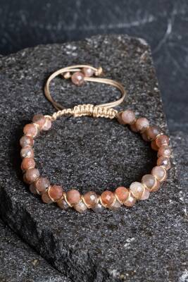 Sertifikalı Güneş Taşı Çift Sıra Doğal Taş Makrome Bileklik-6 mm (SK:205) - Osmanlı Doğal Taş