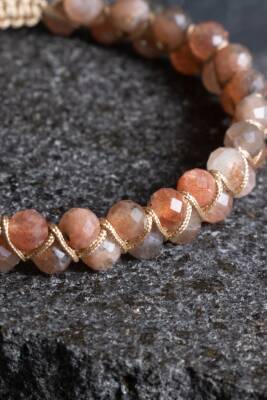 Sertifikalı Güneş Taşı Çift Sıra Doğal Taş Makrome Bileklik-6 mm (SK:205) - 3