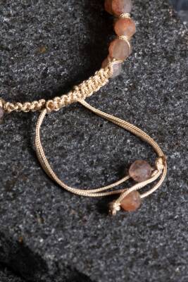 Sertifikalı Güneş Taşı Çift Sıra Doğal Taş Makrome Bileklik-6 mm (SK:205) - 4