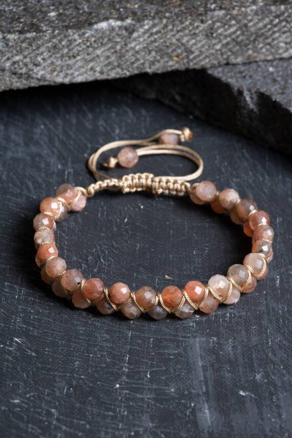 Sertifikalı Güneş Taşı Çift Sıra Doğal Taş Makrome Bileklik-6 mm (SK:205) - 5