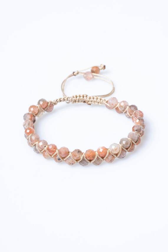 Sertifikalı Güneş Taşı Çift Sıra Doğal Taş Makrome Bileklik-6 mm (SK:205) - 6