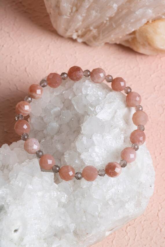 Sertifikalı Güneş Taşı, Dumanlı Kuvars Doğal Taş Bileklik (SK:380) - 2