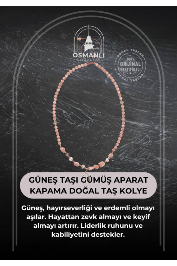 Sertifikalı Güneş Taşı Gümüş Aparat Kapama Doğal Taş Kolye - 1