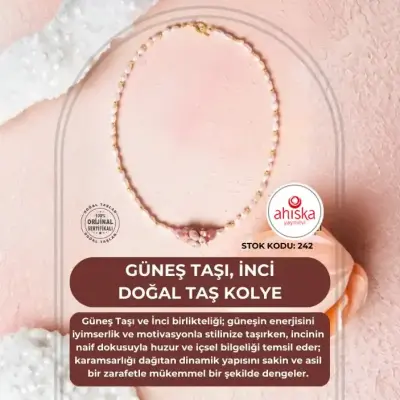 Sertifikalı Güneş Taşı, İnci Doğal Taş Kolye (SK242) - Doğal Taş (1)