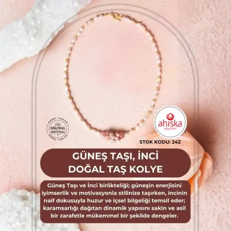 Sertifikalı Güneş Taşı, İnci Doğal Taş Kolye (SK242) - 2