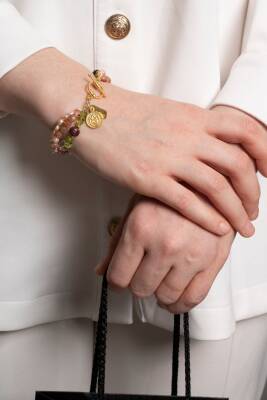 Sertifikalı Güneş Taşı, İnci, Lal, Zebercet, Ametist, Kristal Kuvars Gümüş Charm ve Aparatlı Bileklik (SK:082) - 3