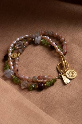 Sertifikalı Güneş Taşı, İnci, Lal, Zebercet, Ametist, Kristal Kuvars Gümüş Charm ve Aparatlı Bileklik (SK:082) - 4