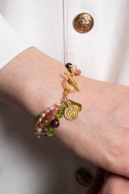 Sertifikalı Güneş Taşı, İnci, Lal, Zebercet, Ametist, Kristal Kuvars Gümüş Charm ve Aparatlı Bileklik (SK:082) - 6