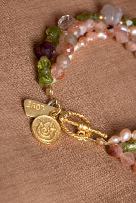 Sertifikalı Güneş Taşı, İnci, Lal, Zebercet, Ametist, Kristal Kuvars Gümüş Charm ve Aparatlı Bileklik (SK:082) - 7