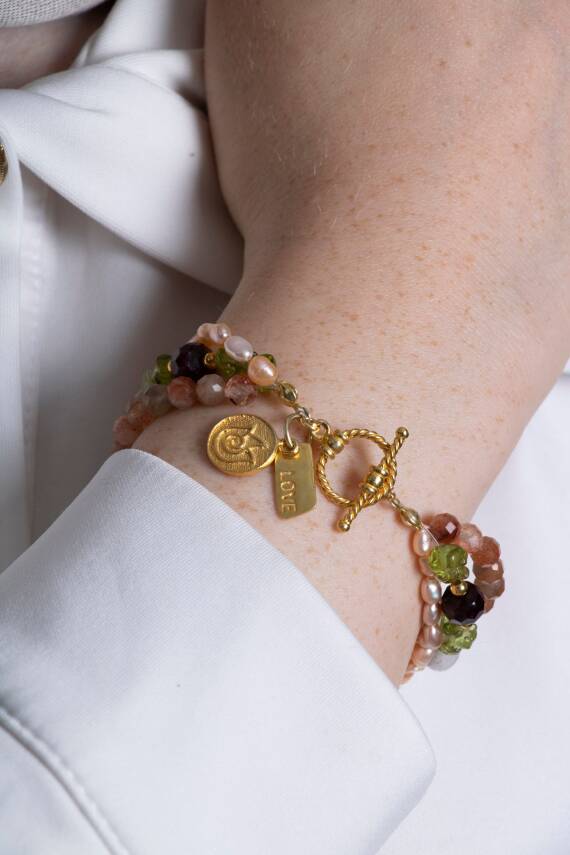 Sertifikalı Güneş Taşı, İnci, Lal, Zebercet, Ametist, Kristal Kuvars Gümüş Charm ve Aparatlı Bileklik (SK:082) - 8