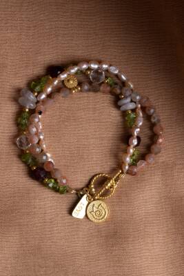 Sertifikalı Güneş Taşı, İnci, Lal, Zebercet, Ametist, Kristal Kuvars Gümüş Charm ve Aparatlı Bileklik (SK:082) - 9