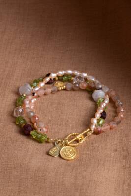 Sertifikalı Güneş Taşı, İnci, Lal, Zebercet, Ametist, Kristal Kuvars Gümüş Charm ve Aparatlı Bileklik (SK:082) - 10