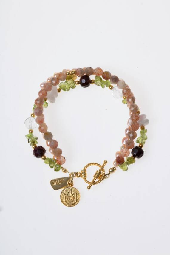 Sertifikalı Güneş Taşı, İnci, Lal, Zebercet, Ametist, Kristal Kuvars Gümüş Charm ve Aparatlı Bileklik (SK:082) - 11