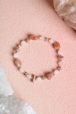 Sertifikalı Güneş Taşı, Pembe Kuvars, Rodokrosit Doğal Taş Bileklik (SK:391) - Osmanlı Doğal Taş