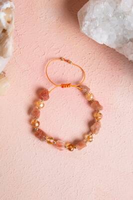 Sertifikalı Güneş Taşı, Sitrin Doğal Taş Makrome Bileklik (SK:071) - Osmanlı Doğal Taş