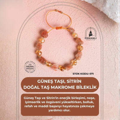 Sertifikalı Güneş Taşı, Sitrin Doğal Taş Makrome Bileklik (SK:071) - 2