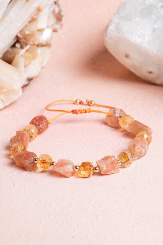 Sertifikalı Güneş Taşı, Sitrin Doğal Taş Makrome Bileklik (SK:071) - 3