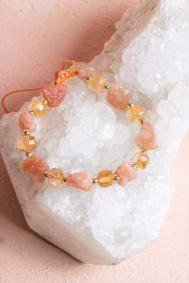 Sertifikalı Güneş Taşı, Sitrin Doğal Taş Makrome Bileklik (SK:071) - 4