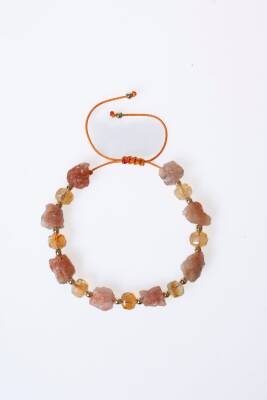 Sertifikalı Güneş Taşı, Sitrin Doğal Taş Makrome Bileklik (SK:071) - 6