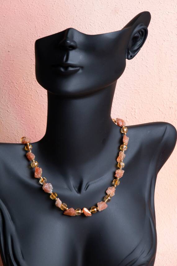 Sertifikalı Güneş Taşı, Sitrin Doğal Taş Makrome Kolye (SK:093) - 2