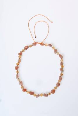 Sertifikalı Güneş Taşı, Sitrin Doğal Taş Makrome Kolye (SK:093) - 3