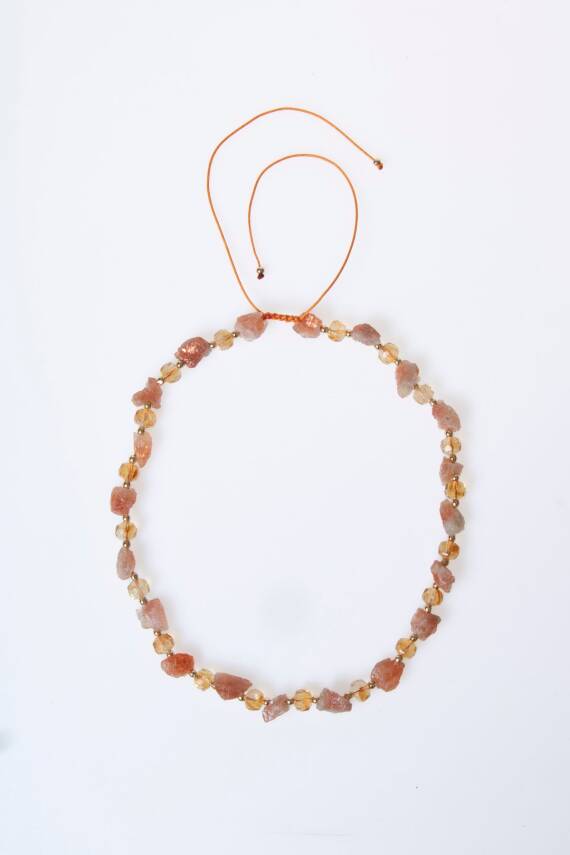 Sertifikalı Güneş Taşı, Sitrin Doğal Taş Makrome Kolye (SK:093) - 3