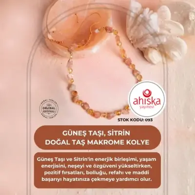 Sertifikalı Güneş Taşı, Sitrin Doğal Taş Makrome Kolye (SK093) - Doğal Taş (1)