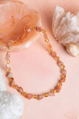 Sertifikalı Güneş Taşı, Sitrin Doğal Taş Makrome Kolye (SK:093) - Osmanlı Doğal Taş