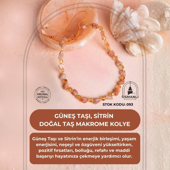 Sertifikalı Güneş Taşı, Sitrin Doğal Taş Makrome Kolye (SK:093) - 2