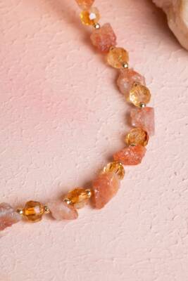 Sertifikalı Güneş Taşı, Sitrin Doğal Taş Makrome Kolye (SK:093) - 3