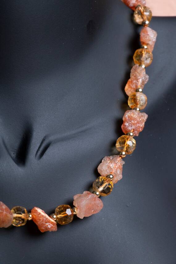 Sertifikalı Güneş Taşı, Sitrin Doğal Taş Makrome Kolye (SK:093) - 5