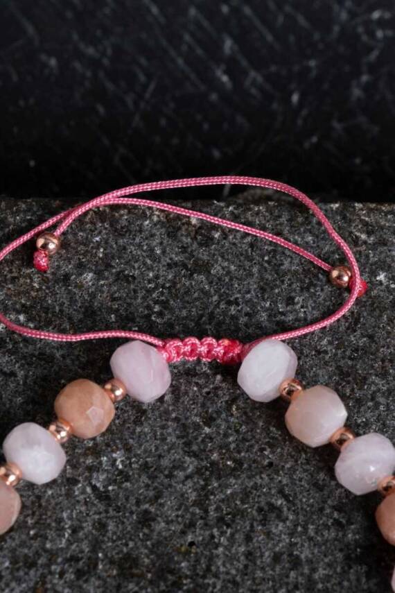 Sertifikalı Güneş Taşı ve Pembe Kuvars Bileklik - 4