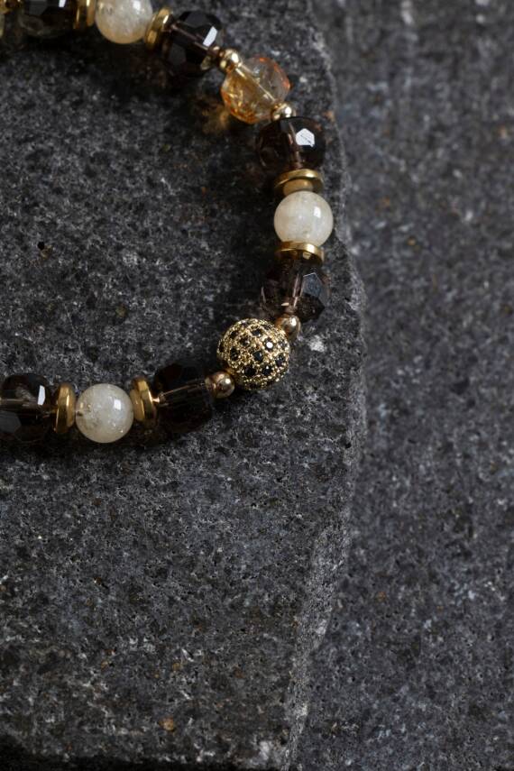 Sertifikalı Güneş Taşı ve Pembe Kuvars Bileklik - 3