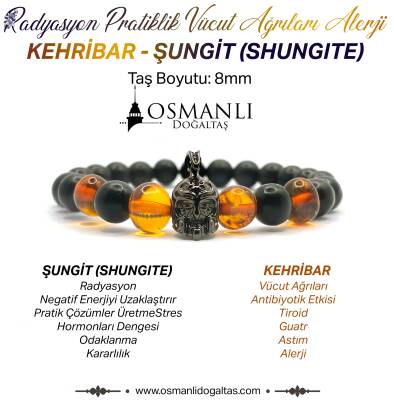 Sertifikalı Hakiki Kehribar - Şungit Doğal Taş Misinalı Bileklik - Osmanlı Doğaltaş