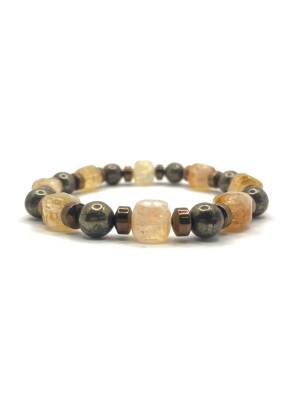 Sertifikalı Hakiki Orijinal 8mm Pirit - Sitrin - Hematit Doğal Taş Misinalı Bileklik - 2