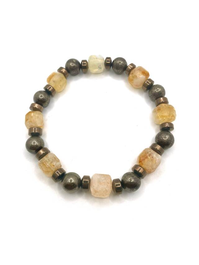 Sertifikalı Hakiki Orijinal 8mm Pirit - Sitrin - Hematit Doğal Taş Misinalı Bileklik - 4