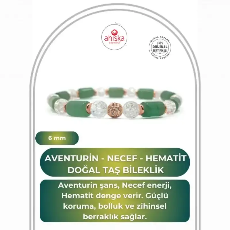 Sertifikalı Hakiki Orijinal Aventurin - 6mm Necef - Hematit Doğal Taş Misinalı Bileklik - 1