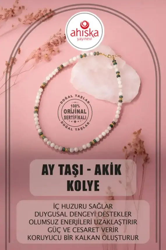 Sertifikalı Hakiki Orijinal Ay Taşı ve Akik Doğal Taş Dizi Kolye - 1
