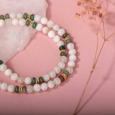 Sertifikalı Hakiki Orijinal Ay Taşı ve Akik Doğal Taş Dizi Kolye - 4
