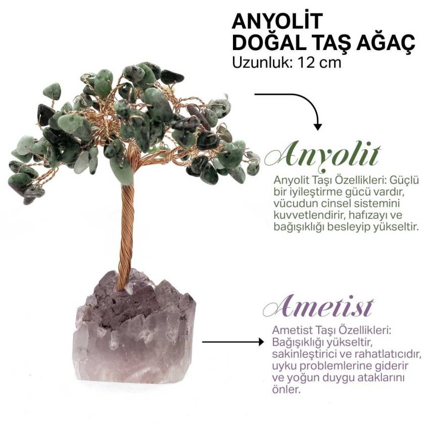 Sertifikalı Hakiki Orijinal Doğal Taş Anyolit Ağaç - Alt Kısmı Ametist - 1