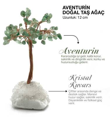 Sertifikalı Hakiki Orijinal Doğal Taş Aventurin Ağaç - Alt Kısmı Kristal Kuvars - Doğal Taş