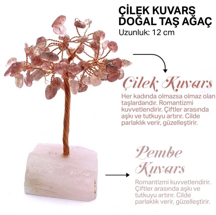 Sertifikalı Hakiki Orijinal Doğal Taş Çilek Kuvars - Alt Kısmı Pembe Kuvars - 1