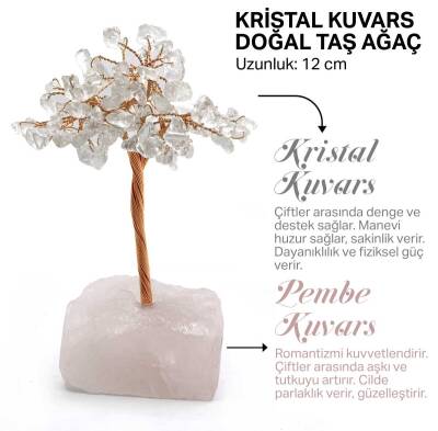 Sertifikalı Hakiki Orijinal Doğal Taş Kristal Kuvars Ağaç - Alt Kısmı Pembe Kuvars - Doğal Taş