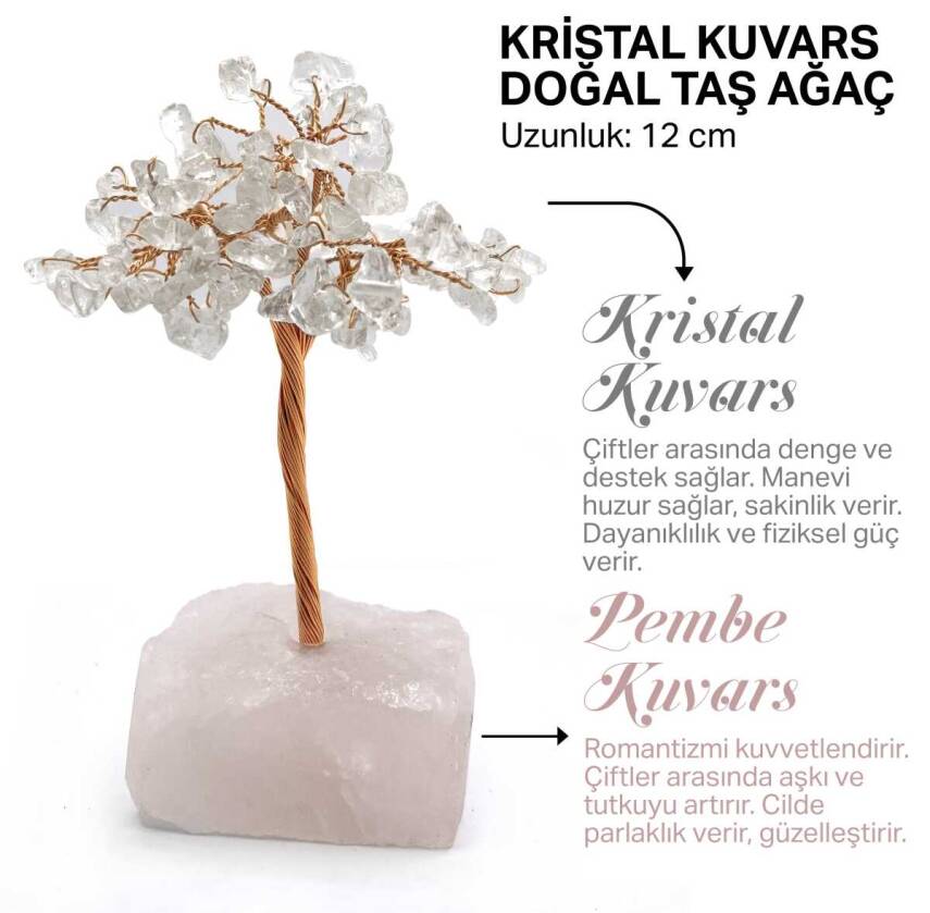 Sertifikalı Hakiki Orijinal Doğal Taş Kristal Kuvars Ağaç - Alt Kısmı Pembe Kuvars - 1