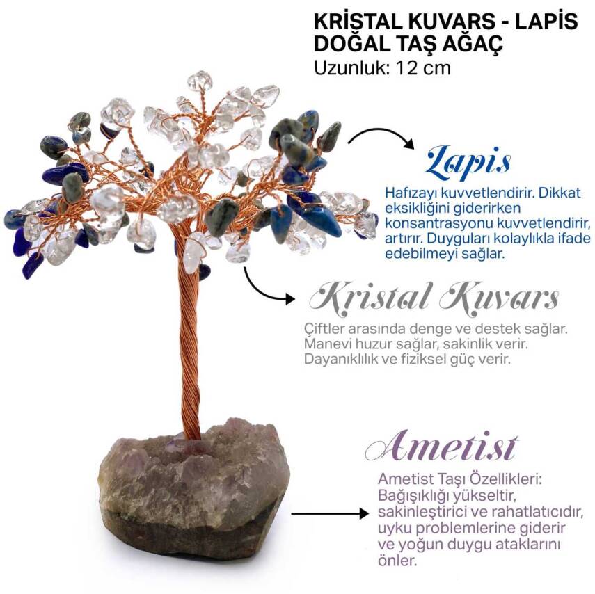 Sertifikalı Hakiki Orijinal Doğal Taş Lapis - Kristal Kuvars Ağaç - Alt Kısmı Ametist - 1